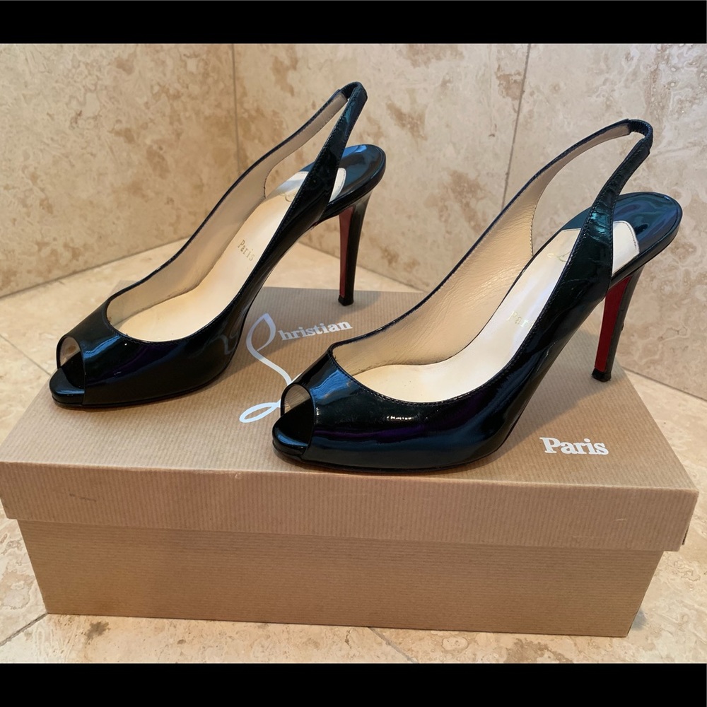 Christian Louboutin black sling back heels